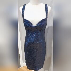 B Darlin Midnight Blue Sequin Mini Dress